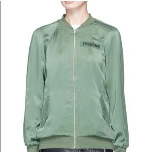 Equipment Femme Kendrix Slogan Patch Silk Satin Bomber Jacket - Large Streetwear